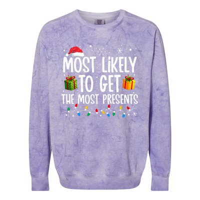 Most Likely Get Most Presents Funny Family Christmas Colorblast Crewneck Sweatshirt