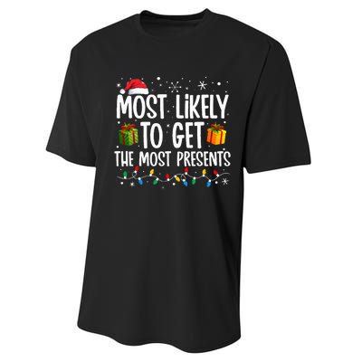 Most Likely Get Most Presents Funny Family Christmas Performance Sprint T-Shirt