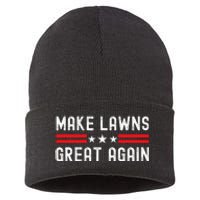 Make Lawns Great Again Funny Lawn Mower Dad Gardener Sustainable Knit Beanie