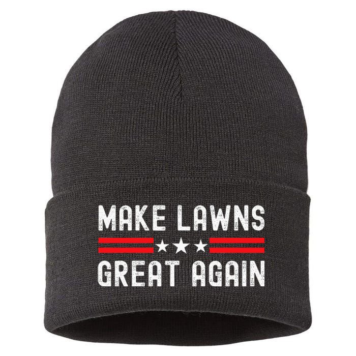 Make Lawns Great Again Funny Lawn Mower Dad Gardener Sustainable Knit Beanie