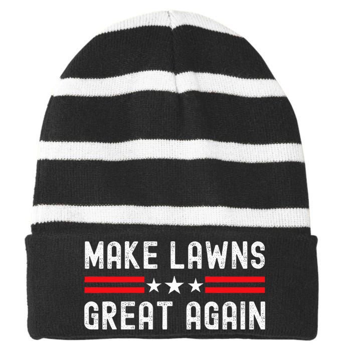 Make Lawns Great Again Funny Lawn Mower Dad Gardener Striped Beanie with Solid Band