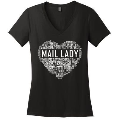 Mail Lady Heart Postal Office Worker Woman Women's V-Neck T-Shirt