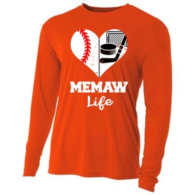 Memaw Life Heart Funny Baseball Hockey Memaw Gift Cooling Performance Long Sleeve Crew