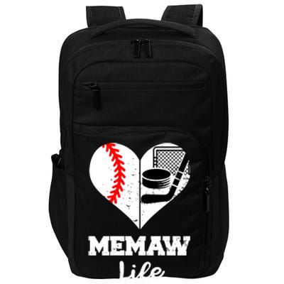 Memaw Life Heart Funny Baseball Hockey Memaw Gift Impact Tech Backpack