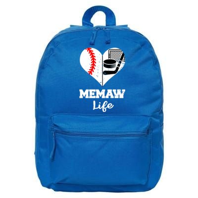 Memaw Life Heart Funny Baseball Hockey Memaw Gift 16 in Basic Backpack