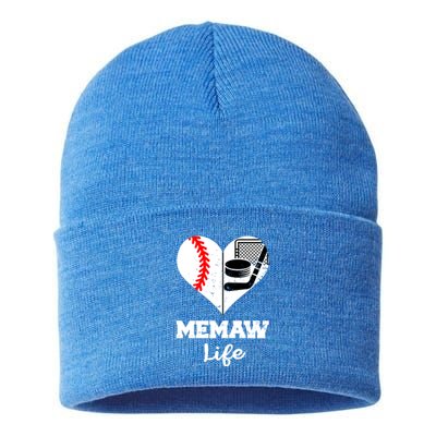 Memaw Life Heart Funny Baseball Hockey Memaw Gift Sustainable Knit Beanie