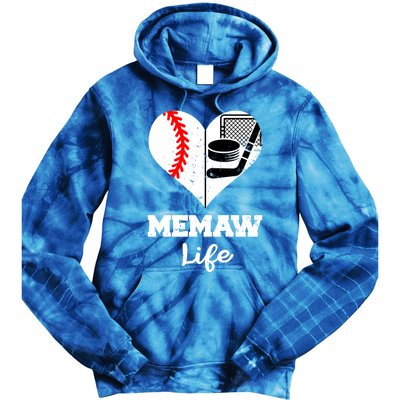 Memaw Life Heart Funny Baseball Hockey Memaw Gift Tie Dye Hoodie