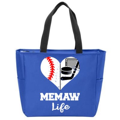 Memaw Life Heart Funny Baseball Hockey Memaw Gift Zip Tote Bag