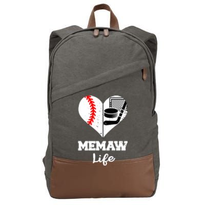 Memaw Life Heart Funny Baseball Hockey Memaw Gift Cotton Canvas Backpack