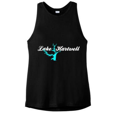 Minimalist Lake Hartwell Georgia South Carolina Ladies PosiCharge Tri-Blend Wicking Tank