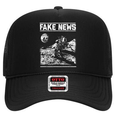 Moon Landing Hoax Apollo 11 1969 Conspiracy Theory Fake News High Crown Mesh Back Trucker Hat