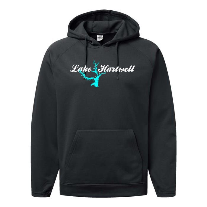 Minimalist Lake Hartwell Georgia South Carolina Performance Fleece Hoodie