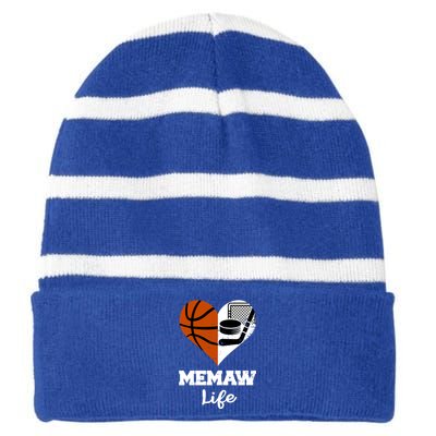 Memaw Life Heart Funny Basketball Hockey Memaw Gift Striped Beanie with Solid Band