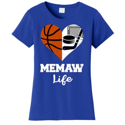 Memaw Life Heart Funny Basketball Hockey Memaw Gift Women's T-Shirt