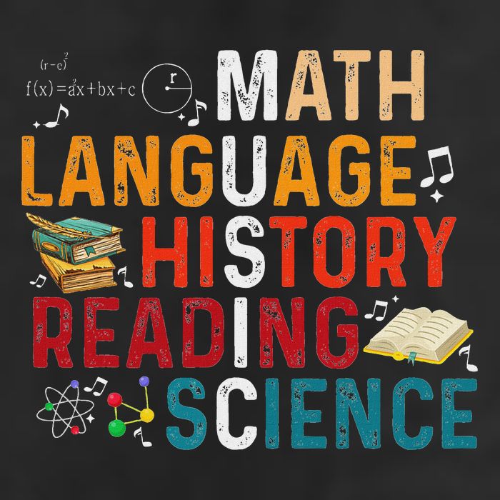 Math Language History Reading Science Music Teacher Funny Garment-Dyed Fleece Hoodie