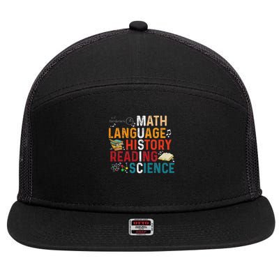 Math Language History Reading Science Music Teacher Funny 7 Panel Mesh Trucker Snapback Hat