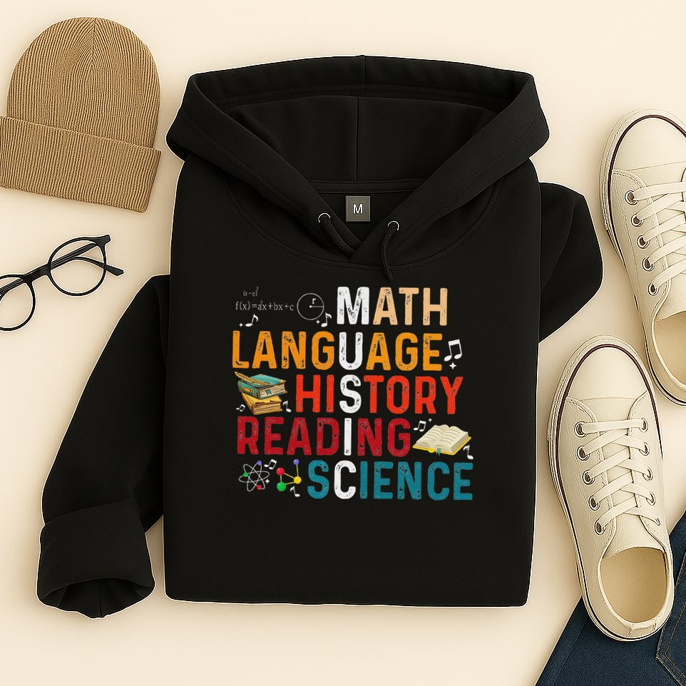 Math Language History Reading Science Music Teacher Funny Hoodie