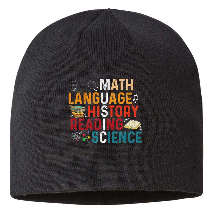 Math Language History Reading Science Music Teacher Funny Sustainable Beanie