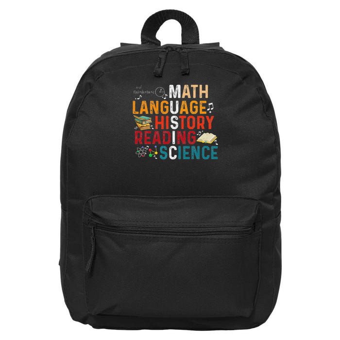 Math Language History Reading Science Music Teacher Funny 16 in Basic Backpack