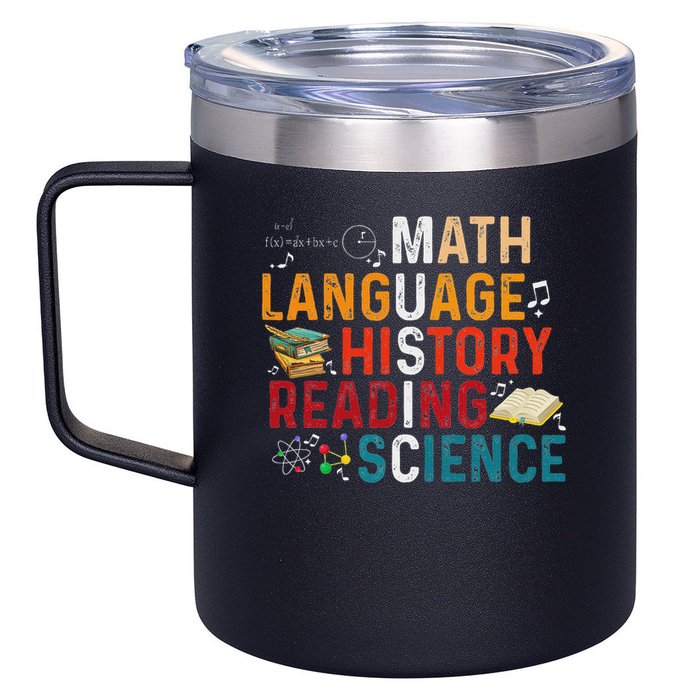 Math Language History Reading Science Music Teacher Funny 12oz Stainless Steel Coffee Mug