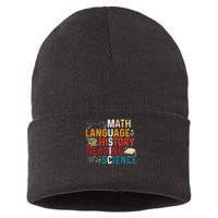 Math Language History Reading Science Music Teacher Funny Sustainable Knit Beanie