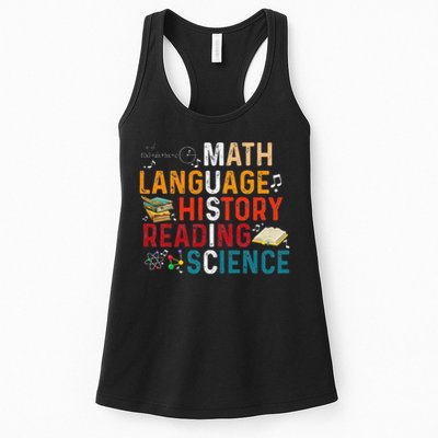 Math Language History Reading Science Music Teacher Funny Womens Tank Top