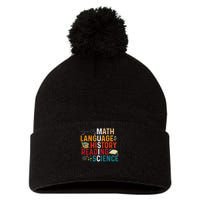 Math Language History Reading Science Music Teacher Funny Pom Pom 12in Knit Beanie