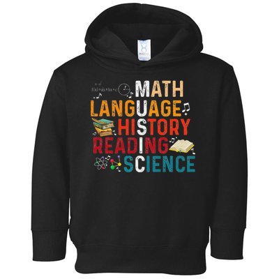 Math Language History Reading Science Music Teacher Funny Toddler Hoodie
