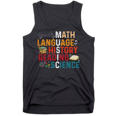 Math Language History Reading Science Music Teacher Funny Tank Top