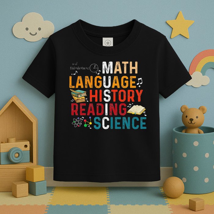 Math Language History Reading Science Music Teacher Funny Toddler T-Shirt