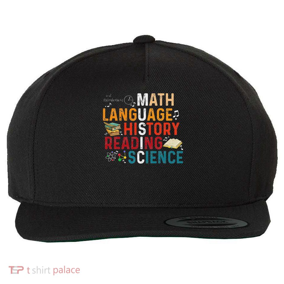 Math Language History Reading Science Music Teacher Funny Wool Snapback Cap