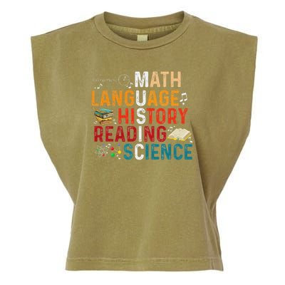 Math Language History Reading Science Music Teacher Funny Garment-Dyed Women's Muscle Tee