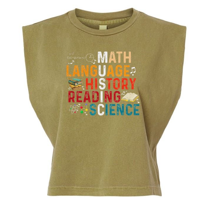 Math Language History Reading Science Music Teacher Funny Garment-Dyed Women's Muscle Tee