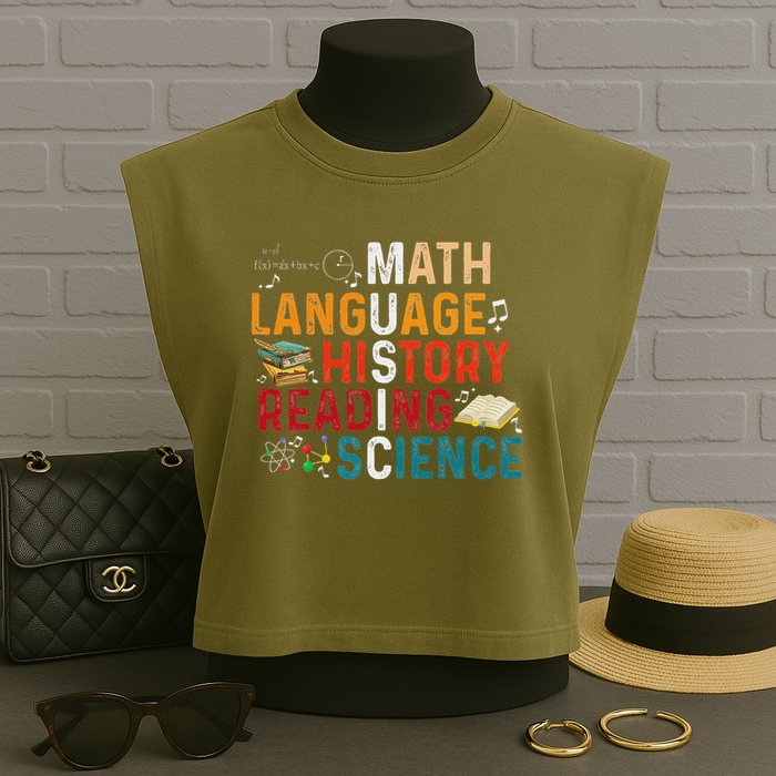 Math Language History Reading Science Music Teacher Funny Garment-Dyed Women's Muscle Tee