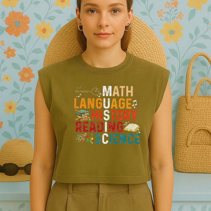 Math Language History Reading Science Music Teacher Funny Garment-Dyed Women's Muscle Tee
