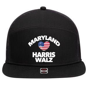 Maryland Loves Harris Walz America Vote Baltimore Election Gift 7 Panel Mesh Trucker Snapback Hat