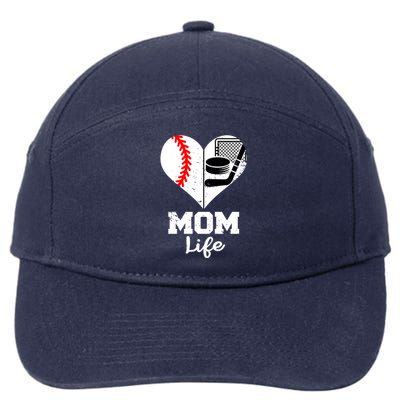 Mom Life Heart Funny Baseball Hockey Mom Great Gift 7-Panel Snapback Hat