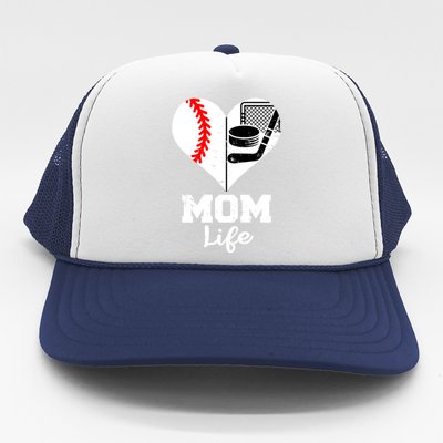 Mom Life Heart Funny Baseball Hockey Mom Great Gift Trucker Hat