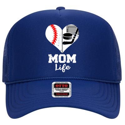 Mom Life Heart Funny Baseball Hockey Mom Great Gift High Crown Mesh Back Trucker Hat