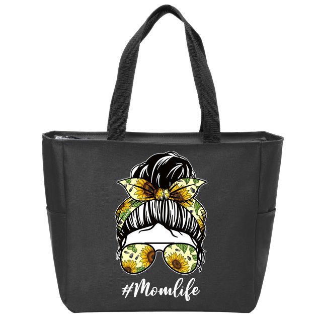 Mom Life Hair Bun Sunflower Cute Gift Zip Tote Bag