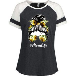 Mom Life Hair Bun Sunflower Cute Gift Enza Ladies Jersey Colorblock Tee