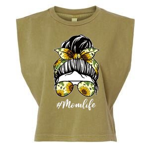 Mom Life Hair Bun Sunflower Cute Gift Garment-Dyed Women's Muscle Tee