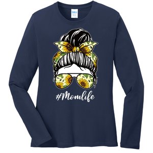 Mom Life Hair Bun Sunflower Cute Gift Ladies Long Sleeve Shirt