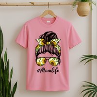 Mom Life Hair Bun Sunflower Cute Gift T-Shirt