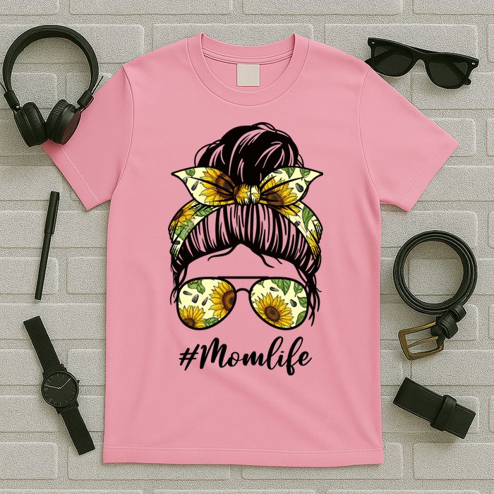 Mom Life Hair Bun Sunflower Cute Gift T-Shirt