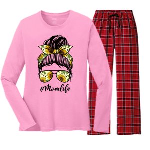 Mom Life Hair Bun Sunflower Cute Gift Women's Long Sleeve Flannel Pajama Set 