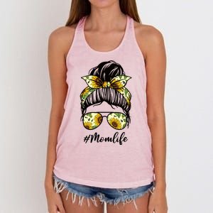 Mom Life Hair Bun Sunflower Cute Gift Women's Knotted Racerback Tank