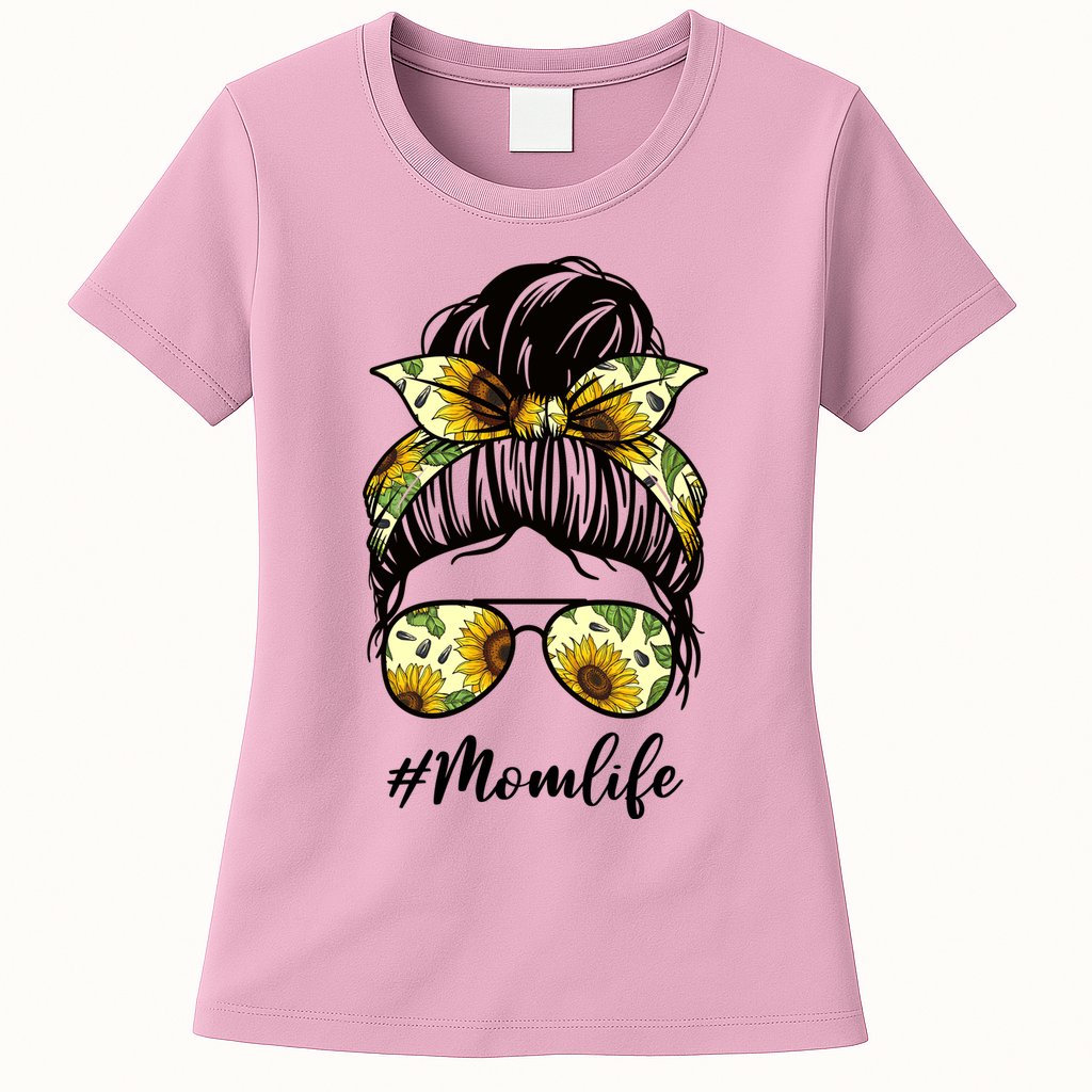 Mom Life Hair Bun Sunflower Cute Gift Womens T-Shirt