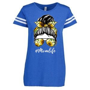 Mom Life Hair Bun Sunflower Cute Gift Enza Ladies Jersey Football T-Shirt