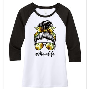 Mom Life Hair Bun Sunflower Cute Gift Women's Tri-Blend 3/4-Sleeve Raglan Shirt